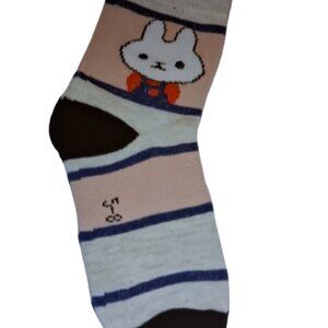 Kids Bunny Graphic Socks – Gray & Blue Stripes – NWOT